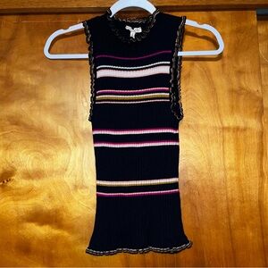 Rebecca Taylor Striped Ribbed Tank Navy